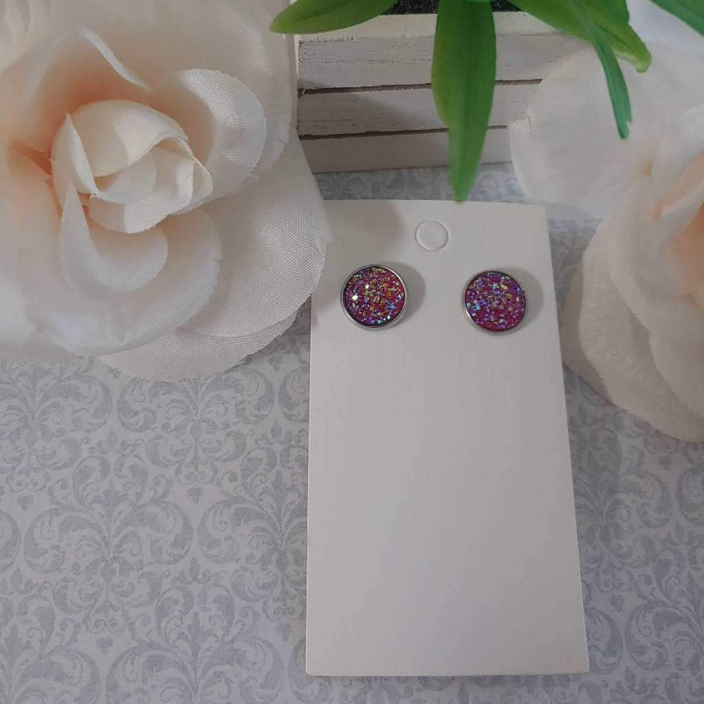 Round Circle Mermaid Sparkle Glitter Stud Earrings